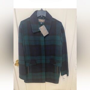 Pendleton Green and Black Watch Plaid Blended Wool Coat. XL. NWT